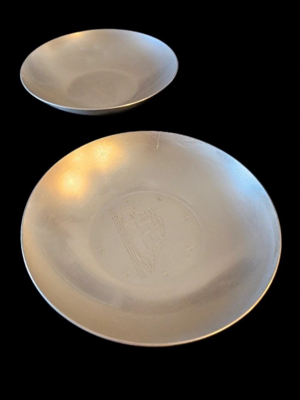 Vintage Kensington Aluminum Bowls Clipper Ship Nautical Set of 2 Art Deco